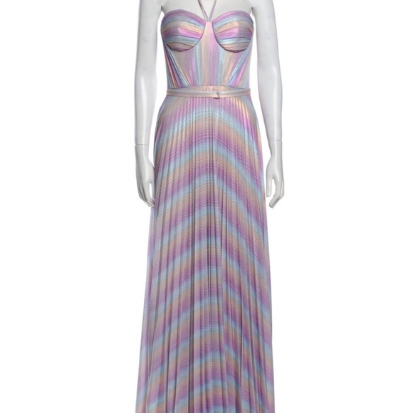 Marchesa Notte Striped Metallic Evening Gown - Size 4 - NWT - Picture 3 of 8
